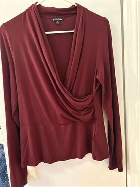 Brooks brothers faux Wrap-Front Long Sleeve Top in Burgundy